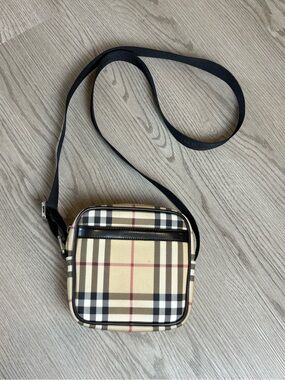 Burberry Beige Check Crossbody with Black Strap
